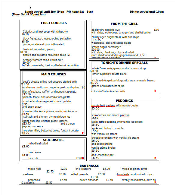 Word Menu 32 Free Templates Download Free Premium Templates