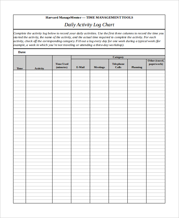 Activity Chart Template Excel