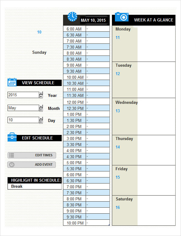 daily activity log template with calendar