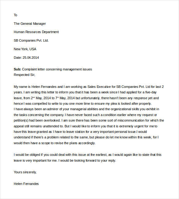 discrimination complaint letter to management