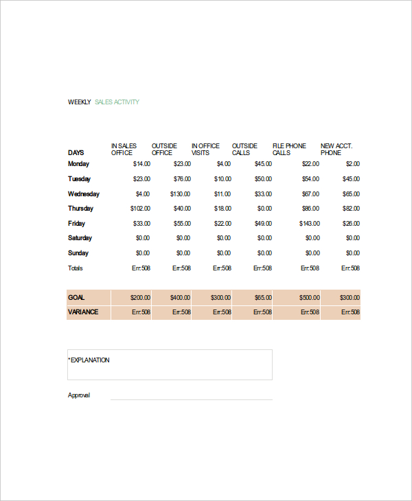 download sales activity log template