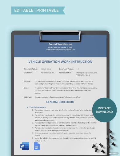 free blank work instruction template