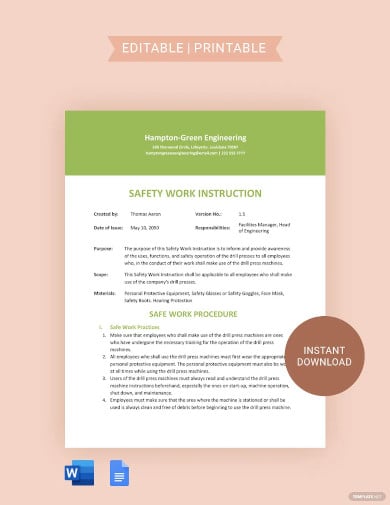 free visual work instruction template