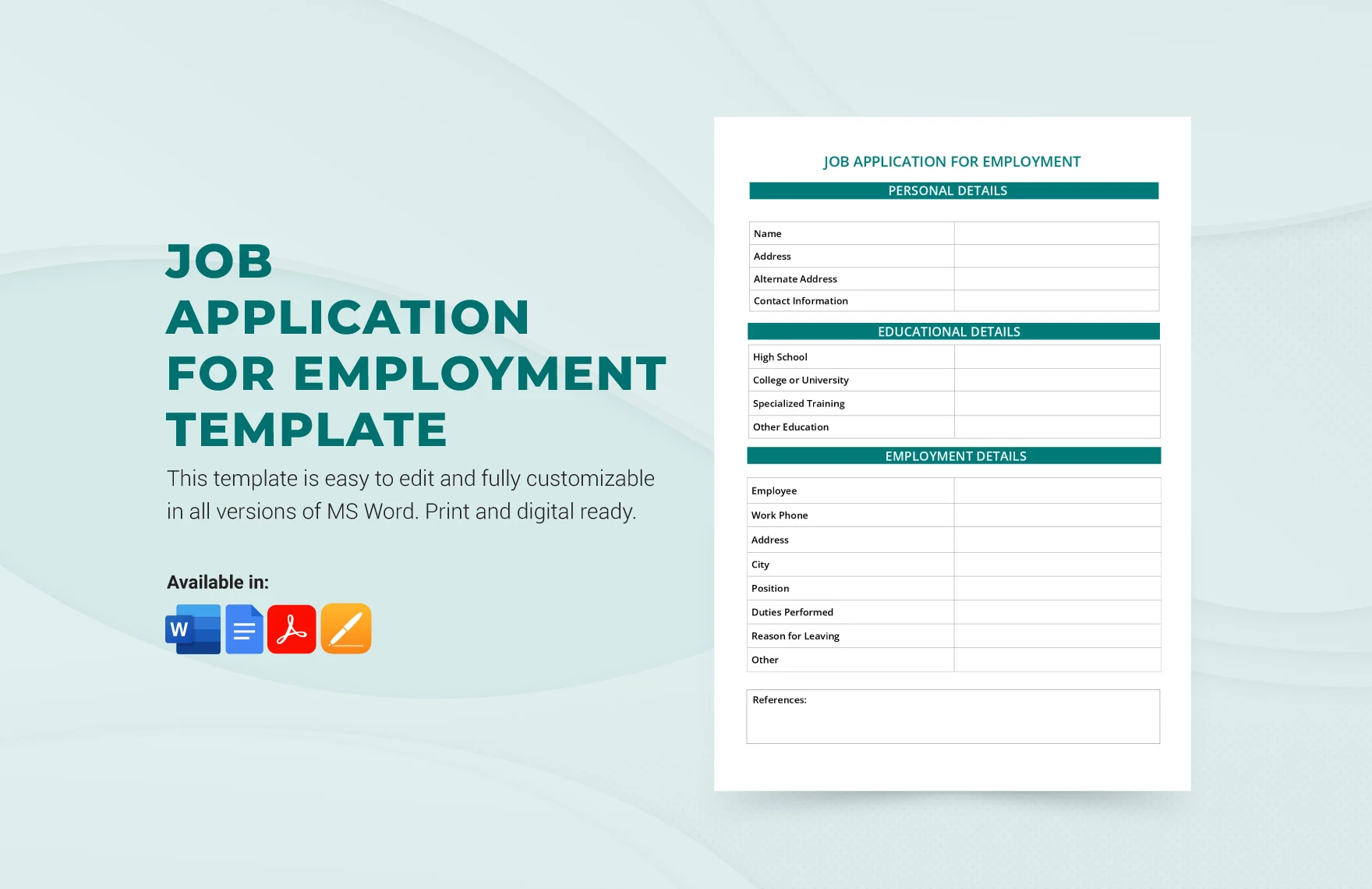 job application template for employment