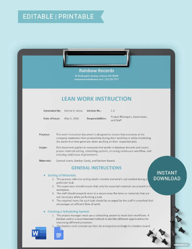 lean work instruction template