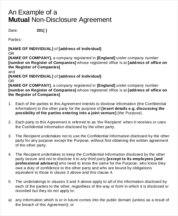non disclosure agreement for company