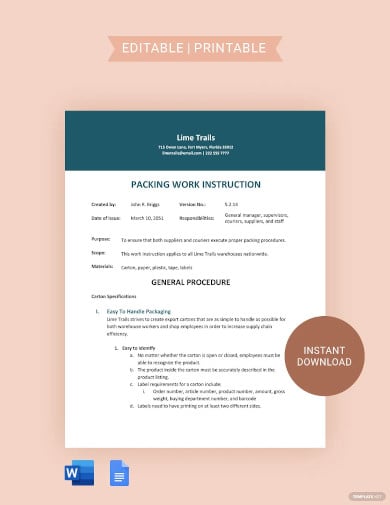 packing work instruction template