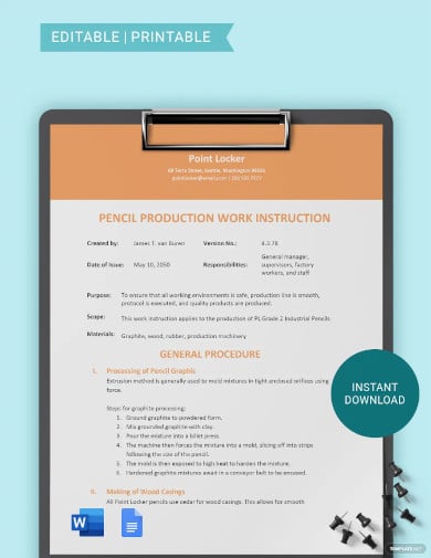 production work instruction template
