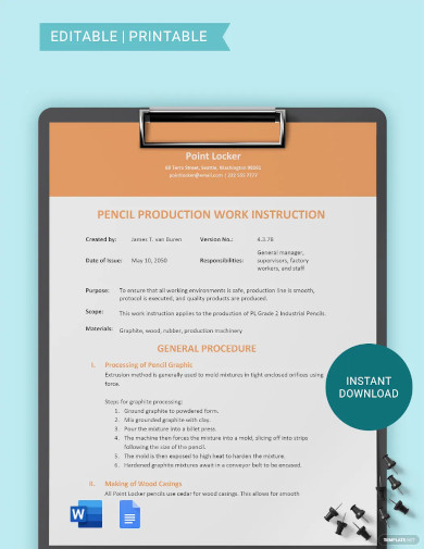 production work instruction template