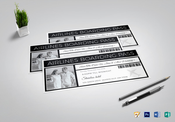 save the date boarding pass ticket template