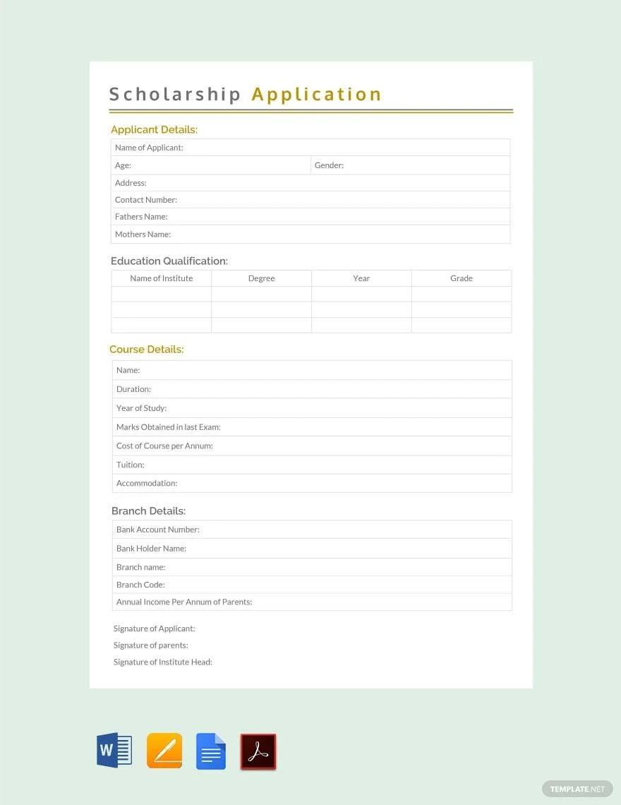 scholarship application template