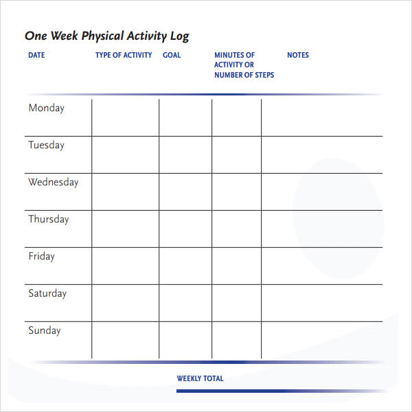 week physical activity log template