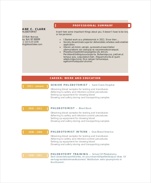 6 Phlebotomy Resume Templates PDF DOC