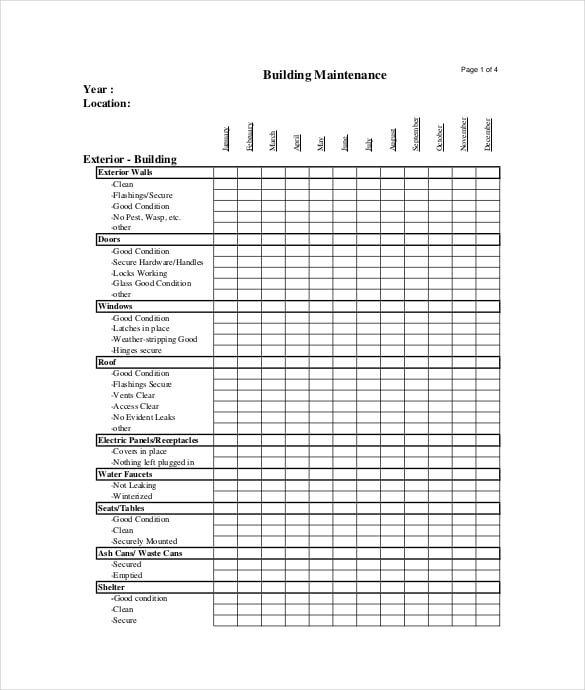 buildings maintenance checklist