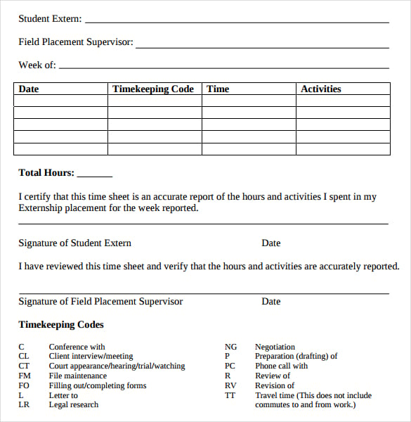 legal student weekly timesheet template in pdf