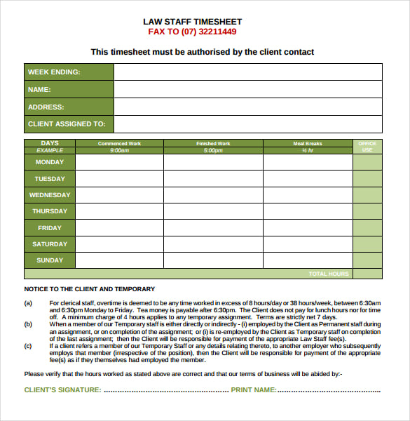 12+ Legal and Lawyer Timesheet Templates PDF, Word, Excel