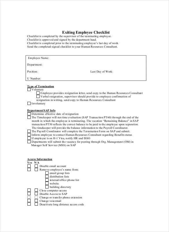 exiting checklist pdf format download