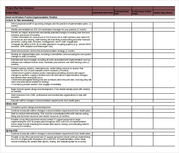 project plan task checklist excel format template download