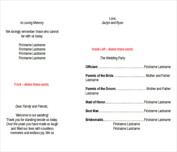 wedding program sample template download in word document