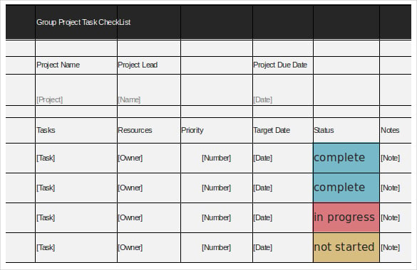 group project task checklist excel format template download