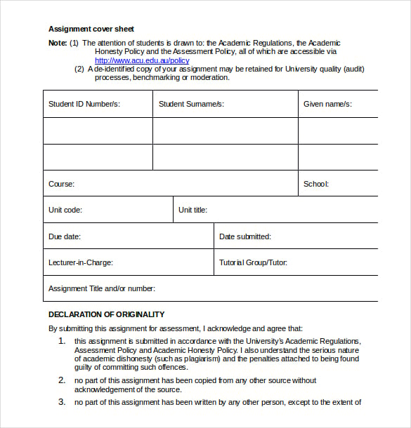 assignment cover sheet word2010 document free download