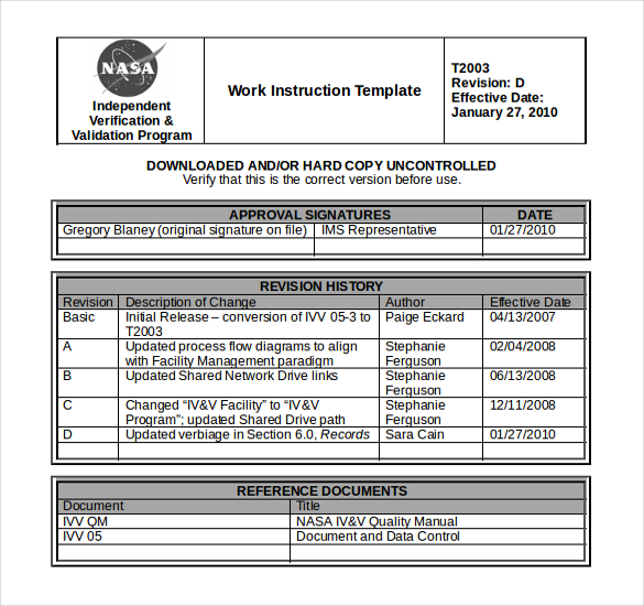 Standard Work Instructions Excel Template Doctemplates 5995