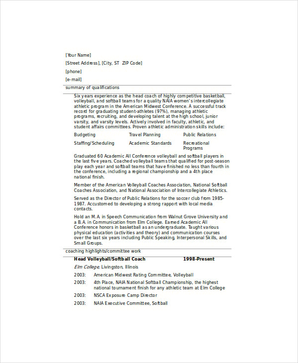 12 coach resume templates  pdf doc  free  premium