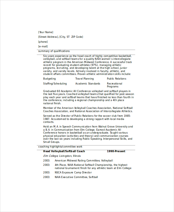 12+ Coach Resume Templates - PDF, DOC