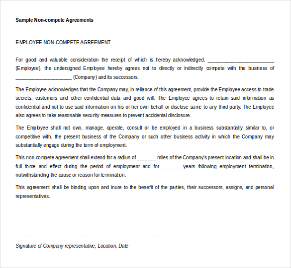 ms word non compete agreement temmplate free download