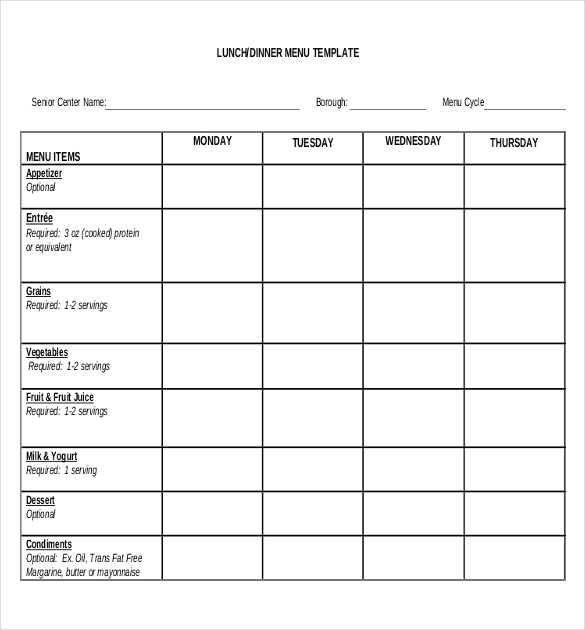 lunch and dinner menu template download in pdf