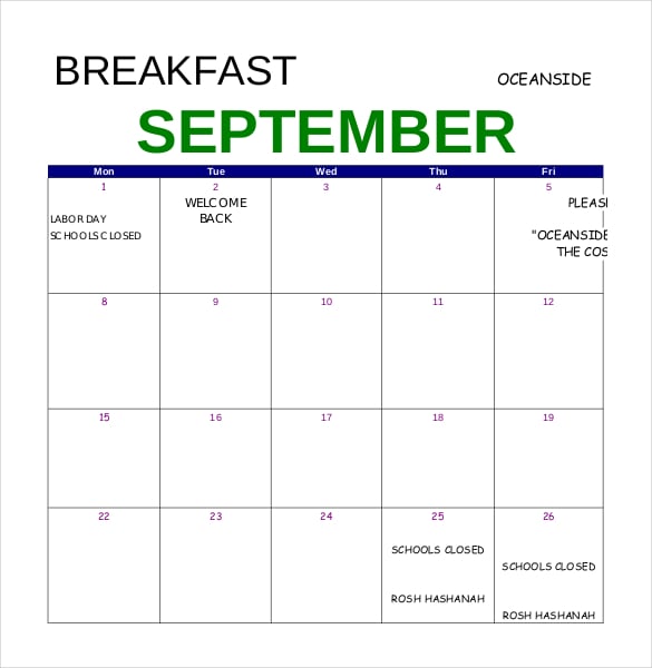 pdf document for breakfast menu template