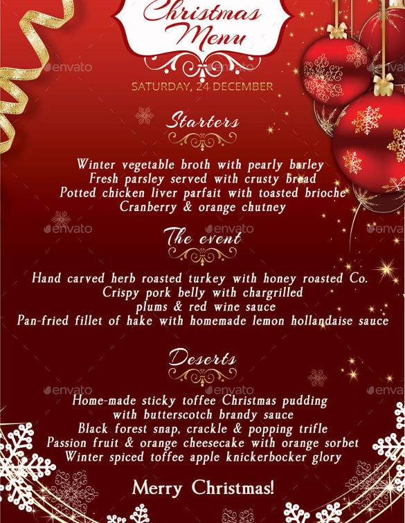 beautiful christmas menu template