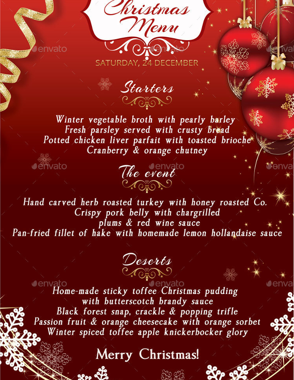 christmas menu templates free download word