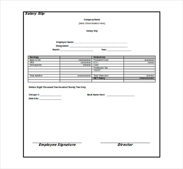word 2010 format salary slip template free download