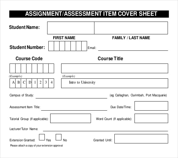 assessment item cover sheet pdf template