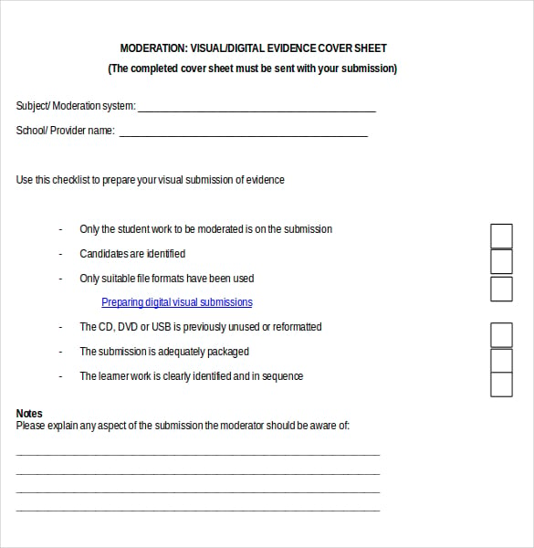 digital evidence cover sheet ms word document download