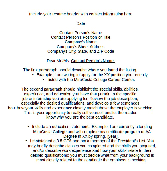 resume cover letter template word document download