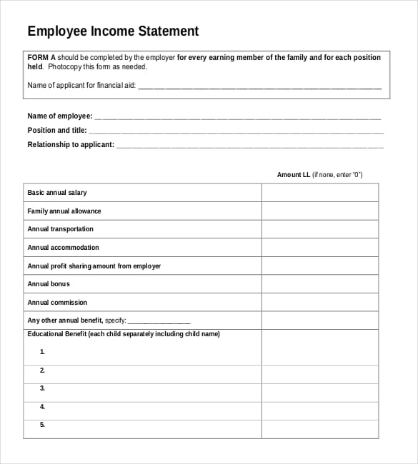 employee income statement pdf template