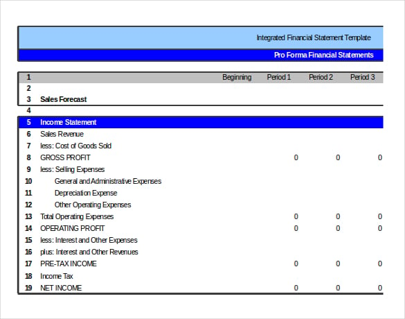 integrated financial statement template in excel