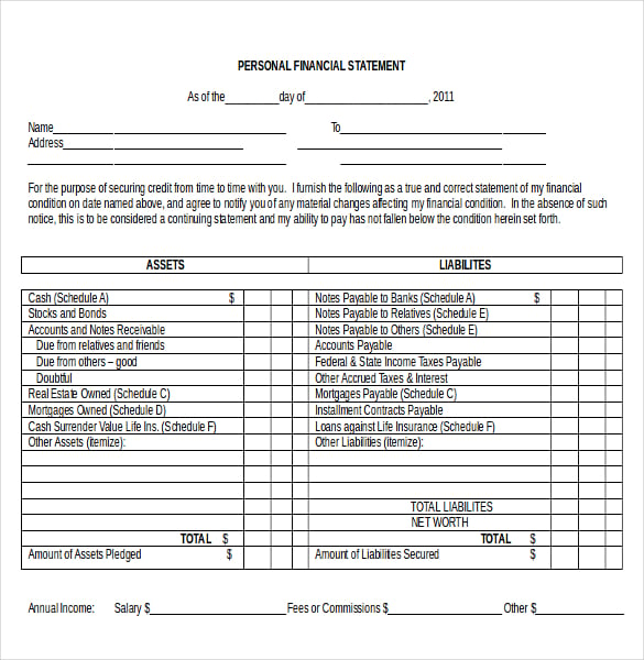 personal income statement template in ms word document