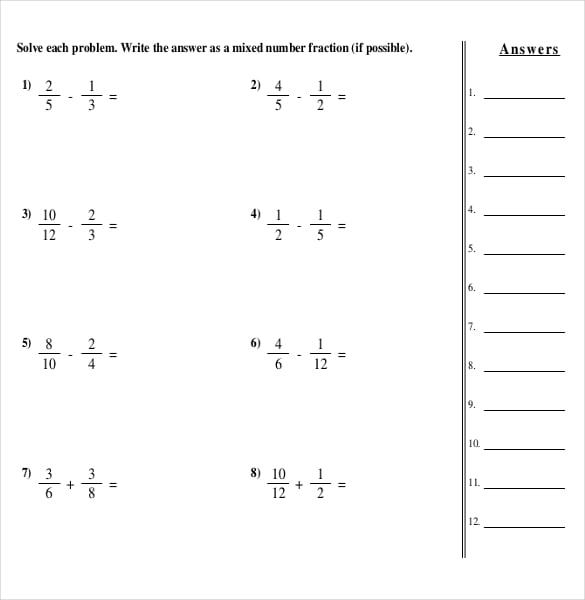 adding and subtracting fractions common core sheet pdf download