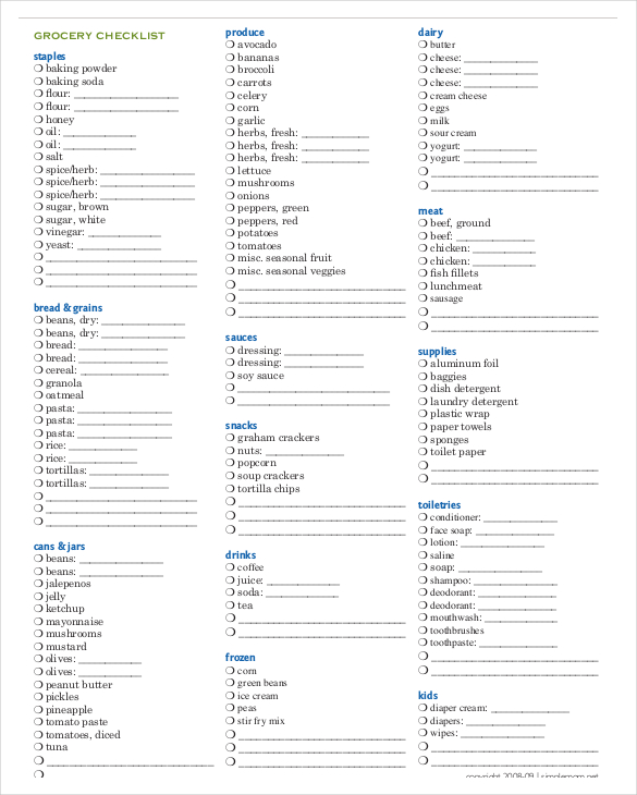 Grocery Checklist Template - 14+ Word, Excel, PDF Documents Download!