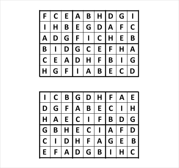 alphabetical letters sudoku printable pdf template