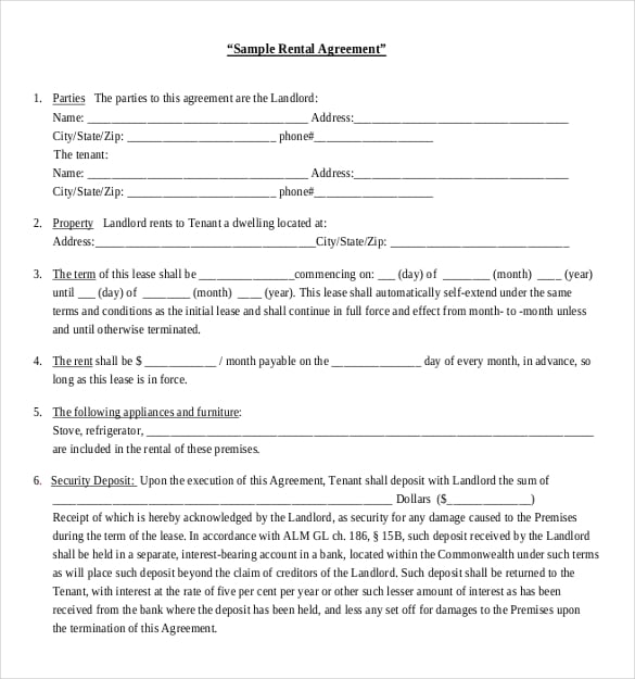 sample rental agreement template download in pdf document