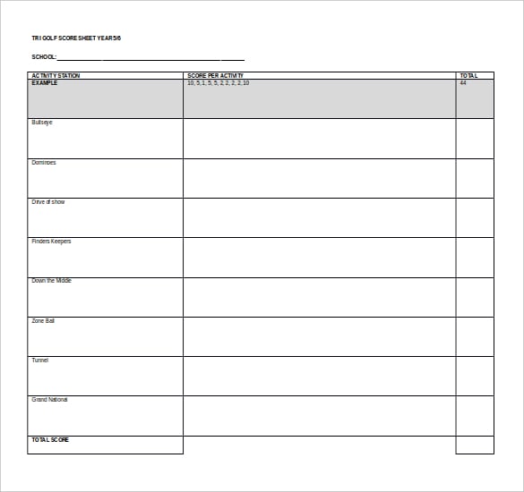 golf score sheet template free ms word format download