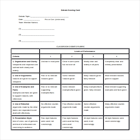 debate score card template free download ms word