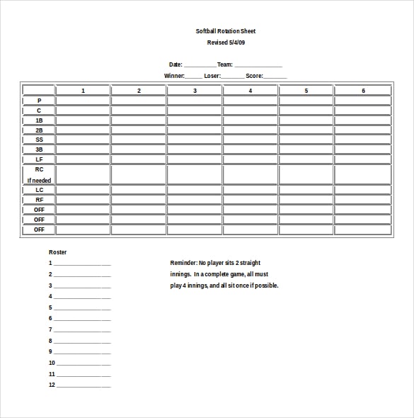 ms word format softball score card template