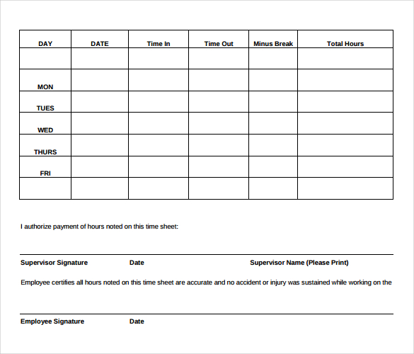 employee time clock sheets