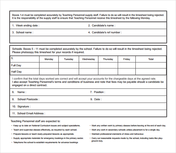 teacher numbers timesheet pdf template download