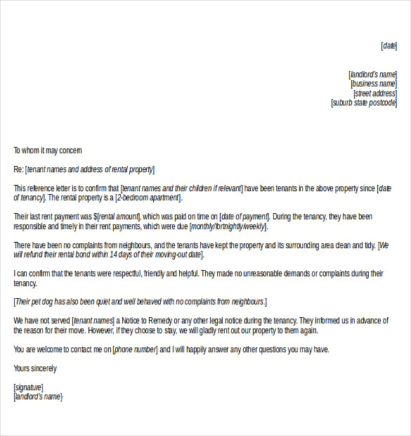 rental reference letter template detailed word document download